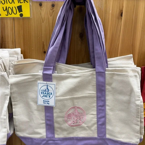 1 Large + 1 Mini LAVENDER 💜 Trader Joe’s Canvas Tote Bag 🎁 Comfort Foods TJ Bag - Picture 8 of 16
